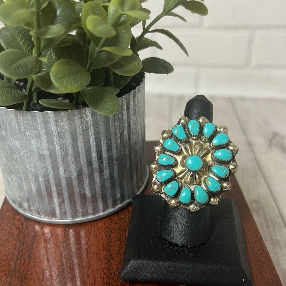 Large WB Wilbert Benally Navajo Silver Turquoise RIng  Size 8 Southwest Blue